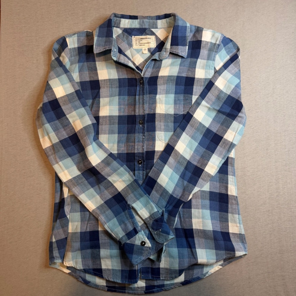 Current Elliott Blue Plaid Cotton Button Shirt Womens Size 0 Small slim boy prep